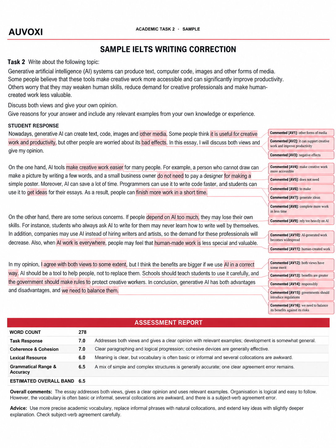 IELTS Writing Task 2 essay correction report preview